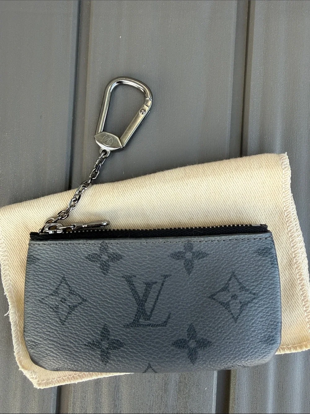 Louis Vuitton Eclipse Reverse Key Pouch with Silver Chain Clip